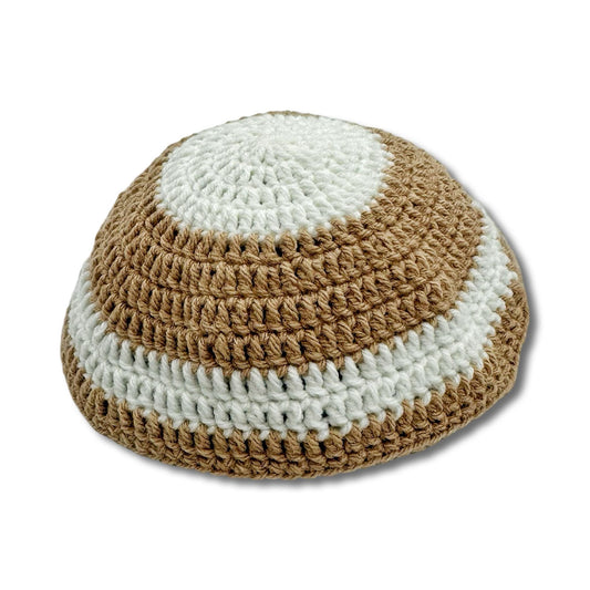 Brown & White Cotton knitted Hand Made Kippah