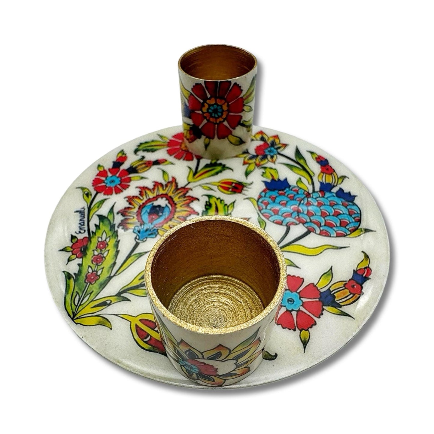 Shabbat Flowers Candle Holders With Matching Plate