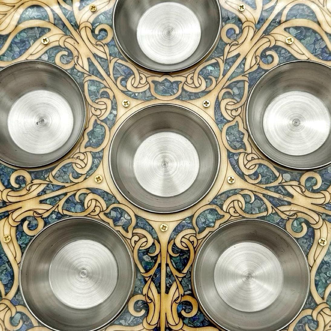 Wood & Turquoise Crystals Passover Plate