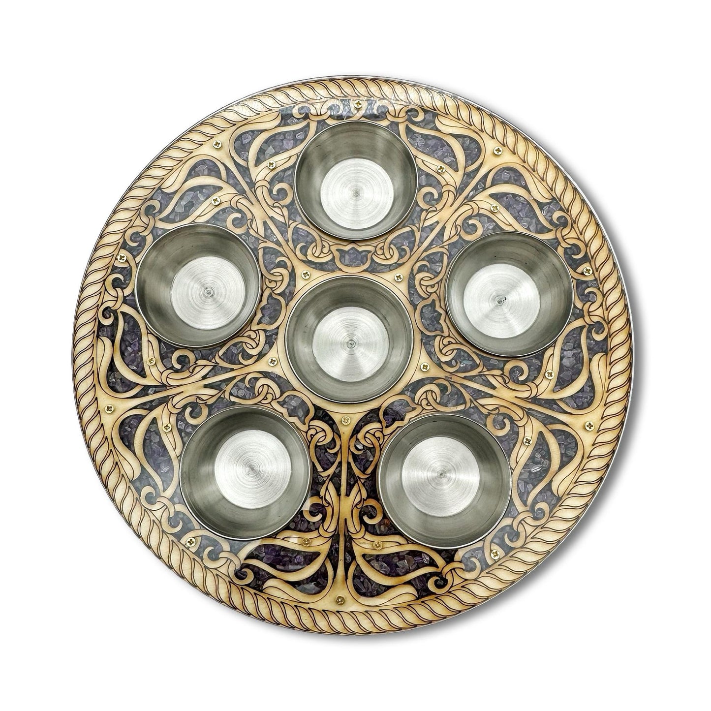 Wood & Amethyst Passover Plate