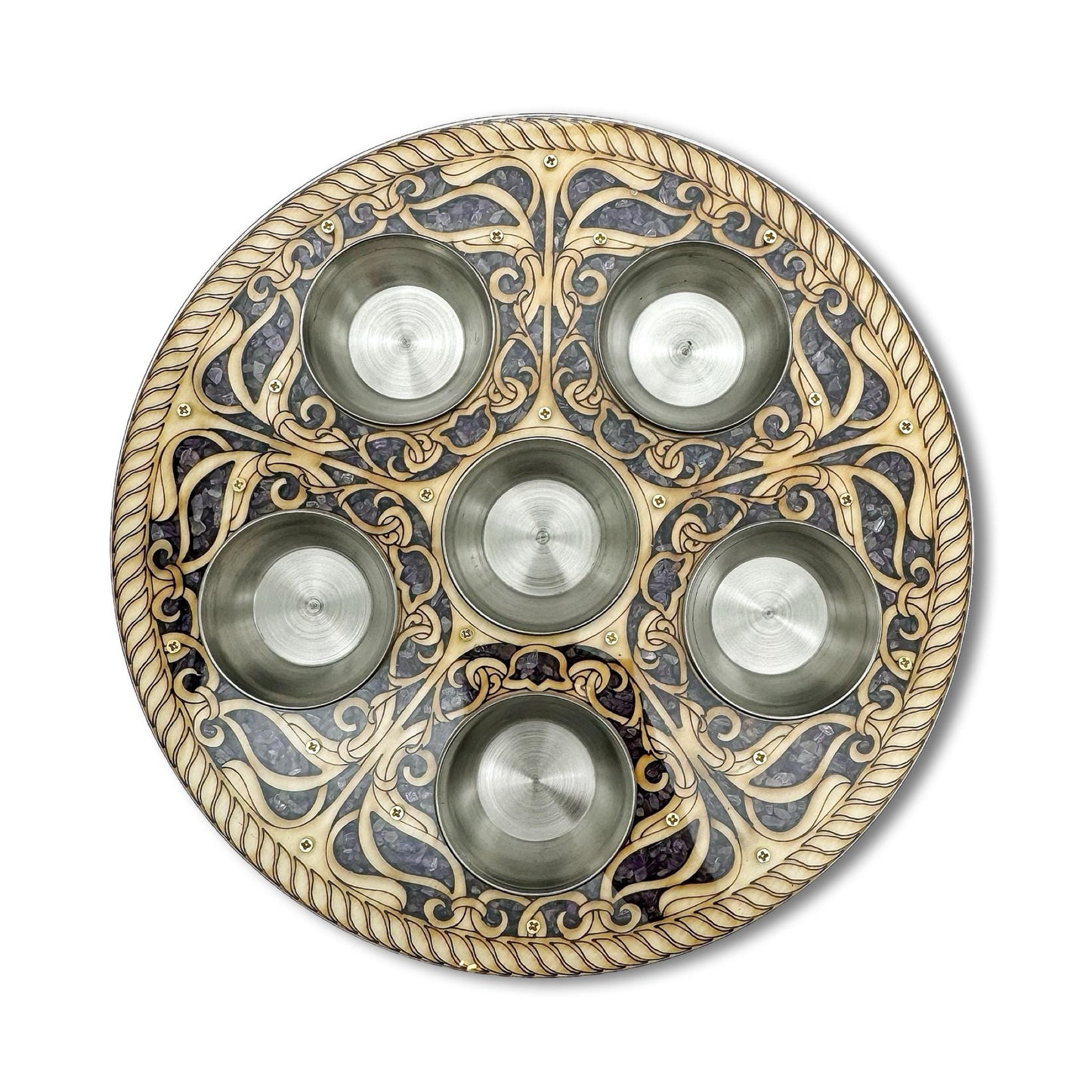 Wood & Amethyst Passover Plate