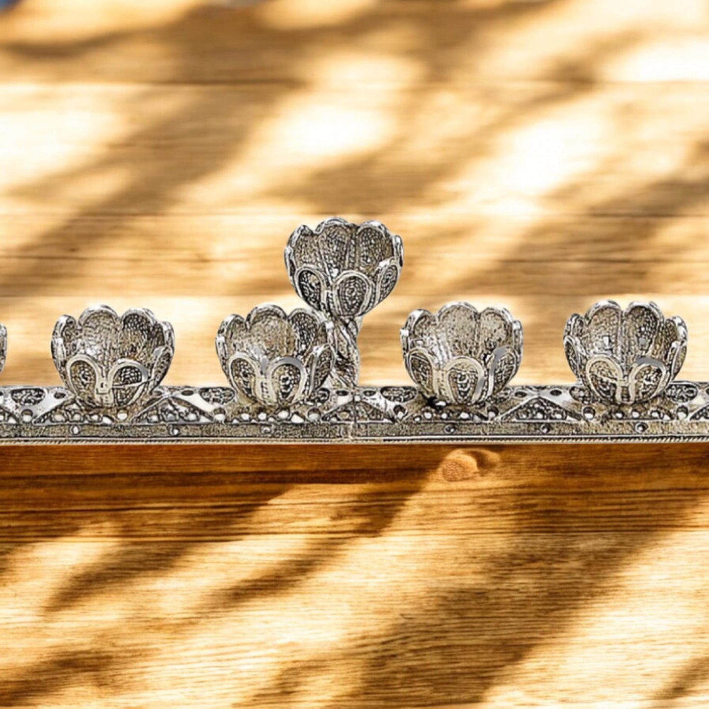 Mini Yemenite Filigree Menorah & Shabbat Candlesticks 2-in-1 | Handcrafted Silver Judaica Gift