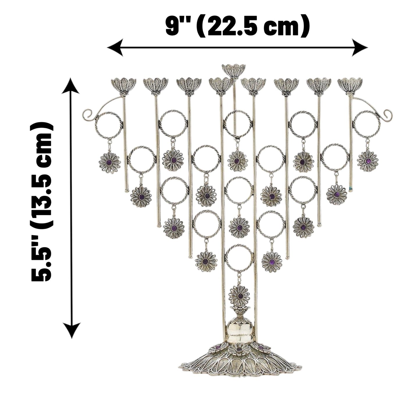 Big Yemenite Filigree Menorah with Crystals