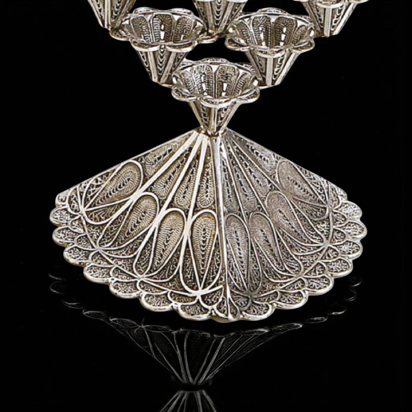 Elegant Sterling Silver Yemenite Filigree Hanukkah Menorah