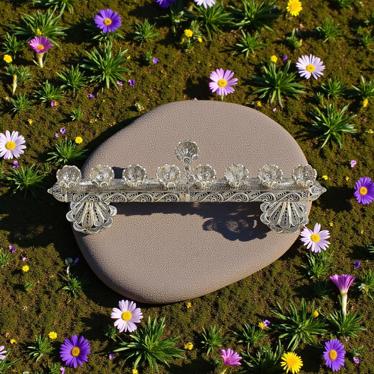 Menorah de Hanoucca et bougeoirs de Shabbat 2-en-1 en filigrane yéménite