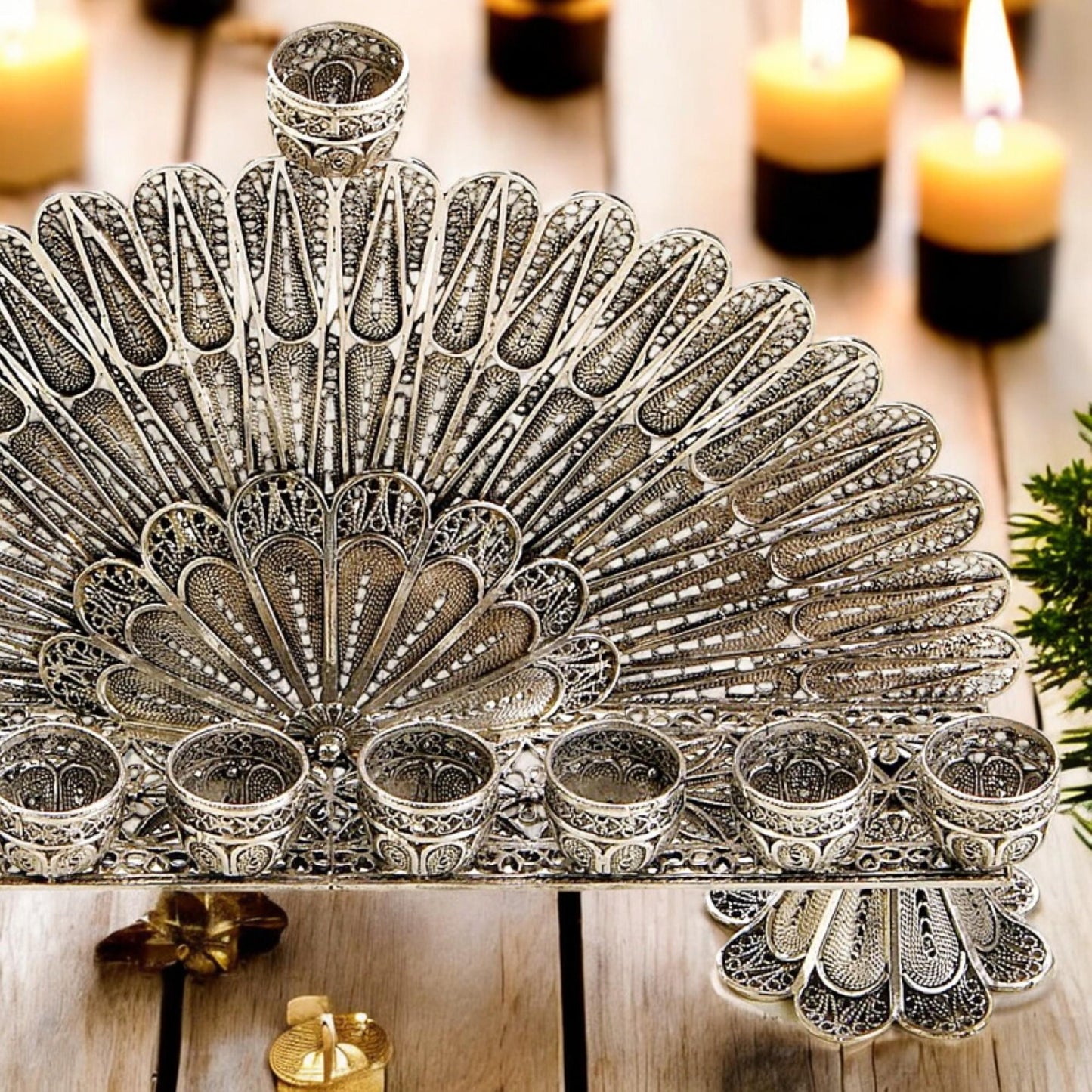 Sterling Silver Yemenite Filigree Menorah | Handcrafted Judaica | Small & Medium Hanukkah Gift