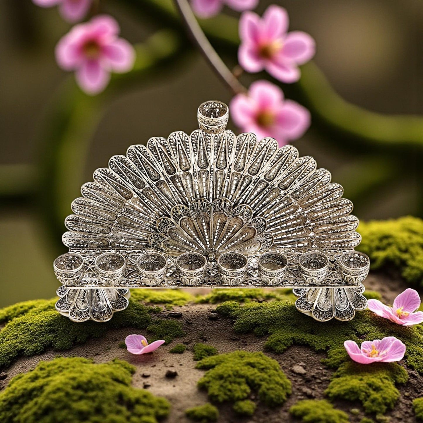 Sterling Silver Yemenite Filigree Menorah | Handcrafted Judaica | Small & Medium Hanukkah Gift