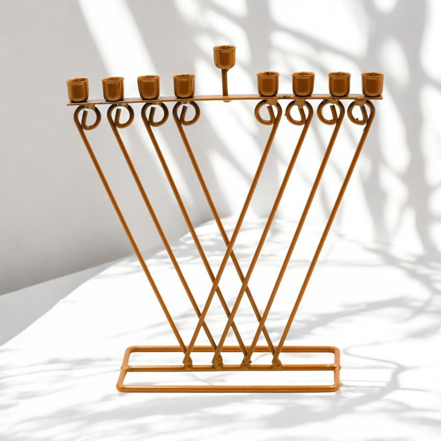 Minimalist Metal Hanukkah Menorah | Modern Judaica Hanukkiah Candle Holder | Stainless Steel Jewish Gift