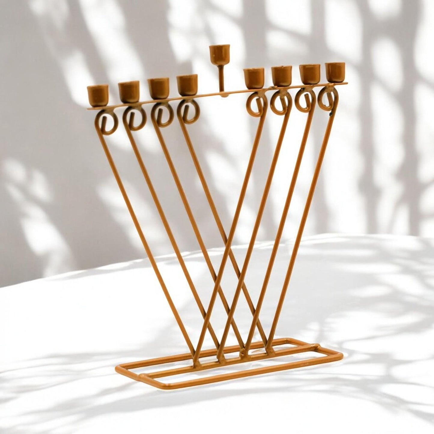 Minimalist Metal Hanukkah Menorah | Modern Judaica Hanukkiah Candle Holder | Stainless Steel Jewish Gift