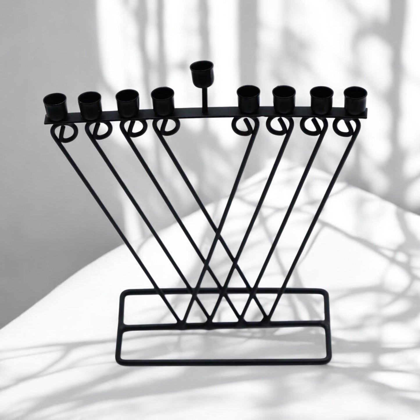 Minimalist Metal Hanukkah Menorah | Modern Judaica Hanukkiah Candle Holder | Stainless Steel Jewish Gift