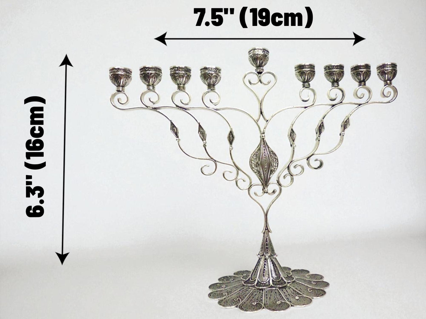 Sterling Silver Hanukkah Menorah Yemenite Filigree Art, Jewish Wedding Gift