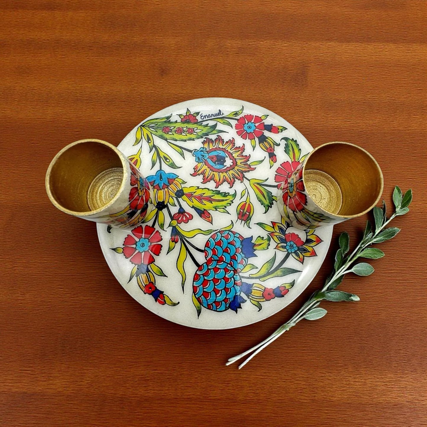 Shabbat Flowers Candle Holders with Plate