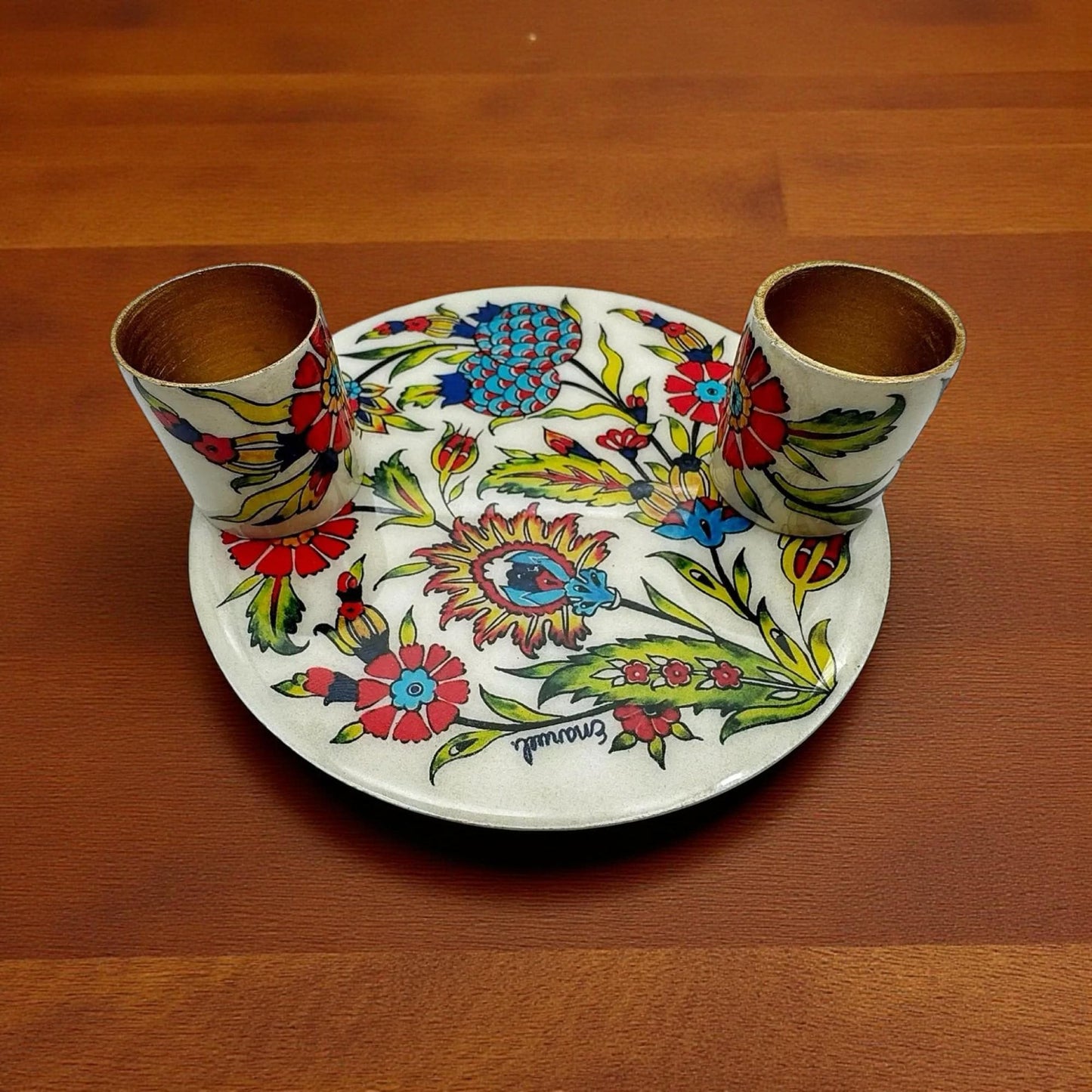 Shabbat Flowers Candle Holders with Plate