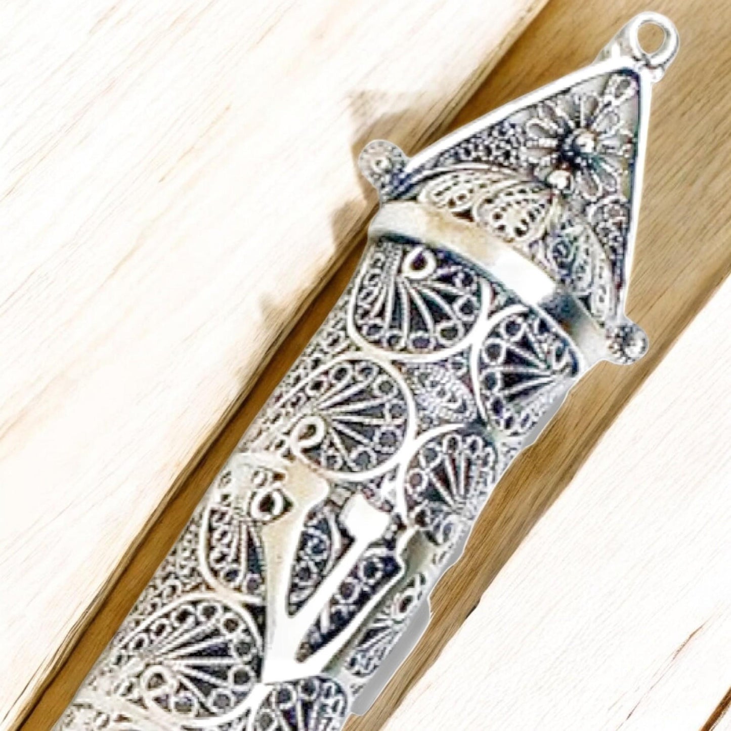 Sterling Silver Mezuzah Case Yemenite Filigree Judaica Gift, Handmade Jewish Wedding Gift