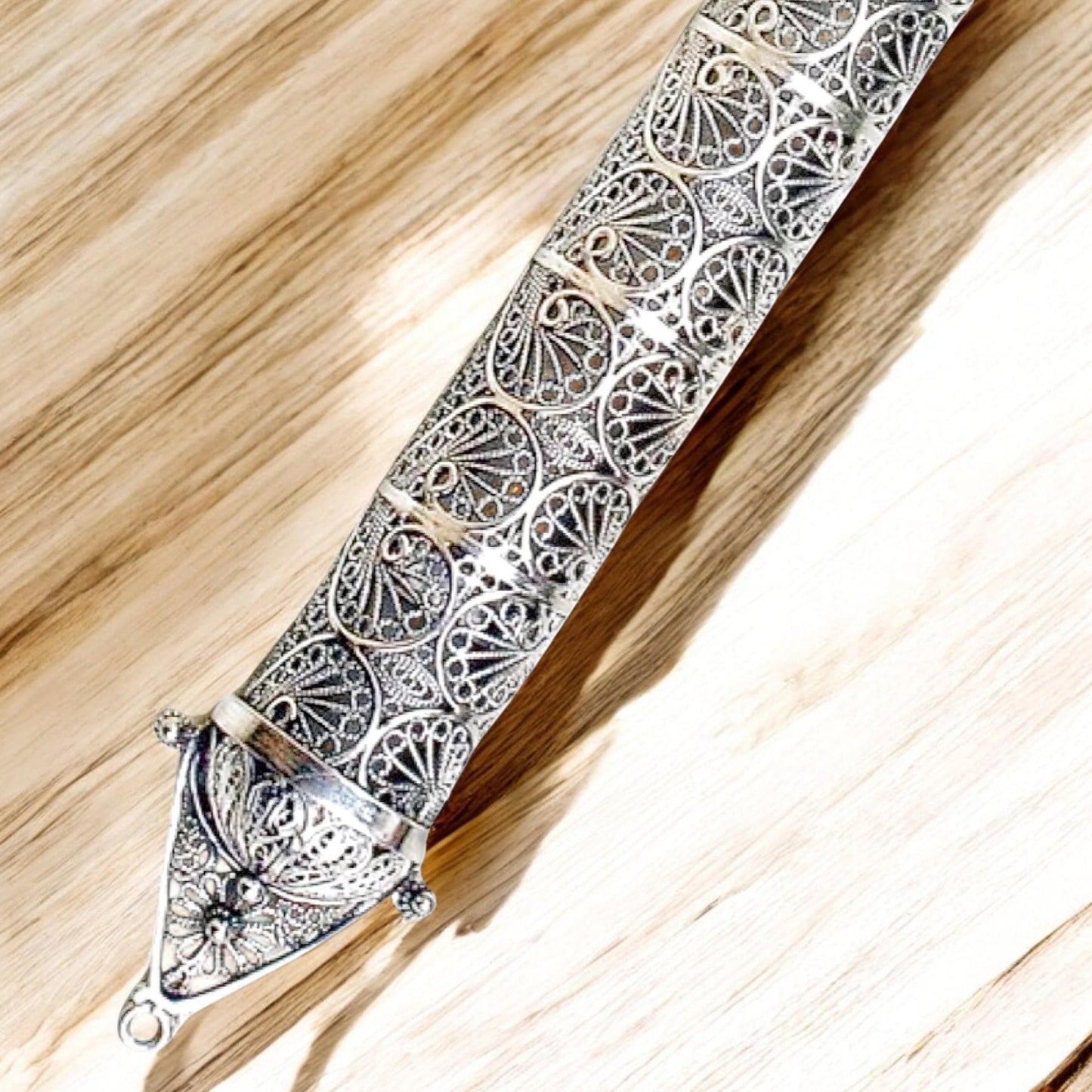 Sterling Silver Mezuzah Case Yemenite Filigree Judaica Gift, Handmade Jewish Wedding Gift