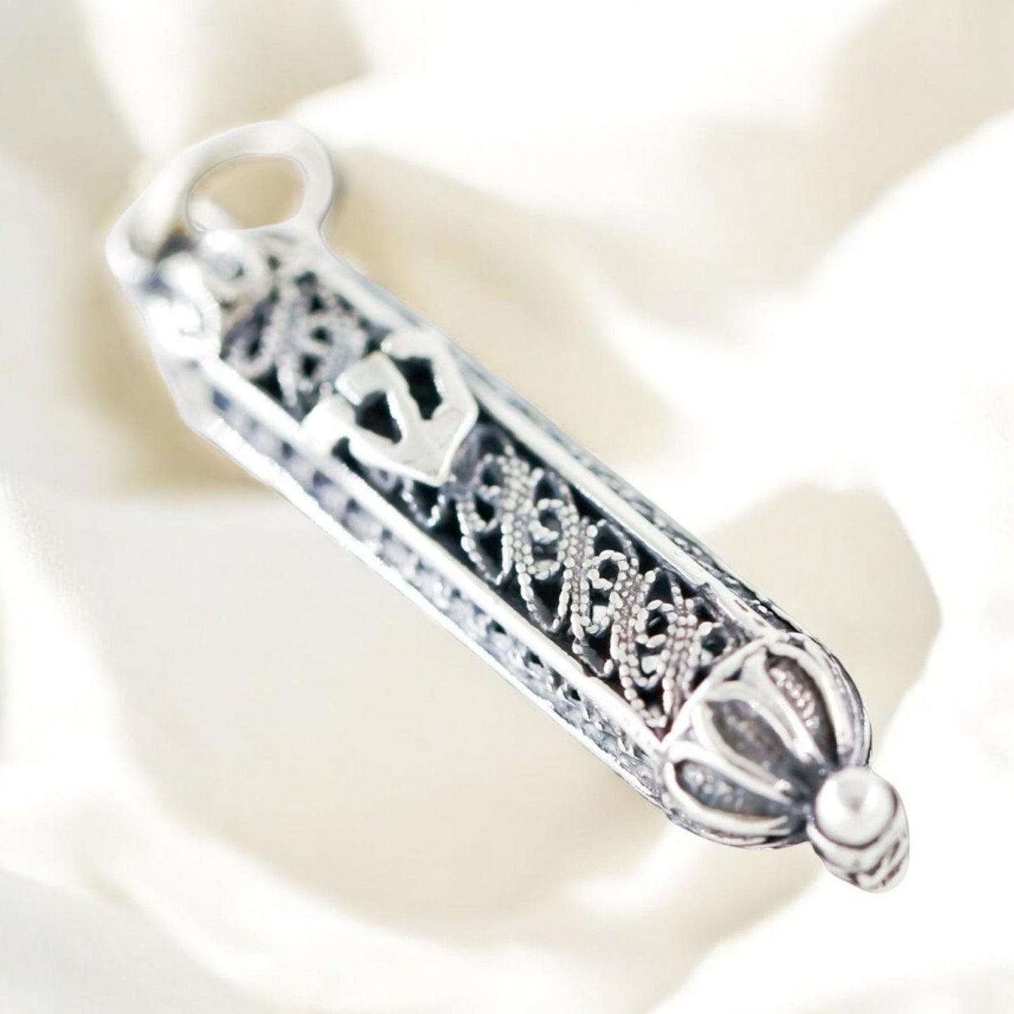 Sterling Silver Mezuzah Necklace with Shin Pendant • Gift for Jewish Occasions & Mitzvah Jewelry