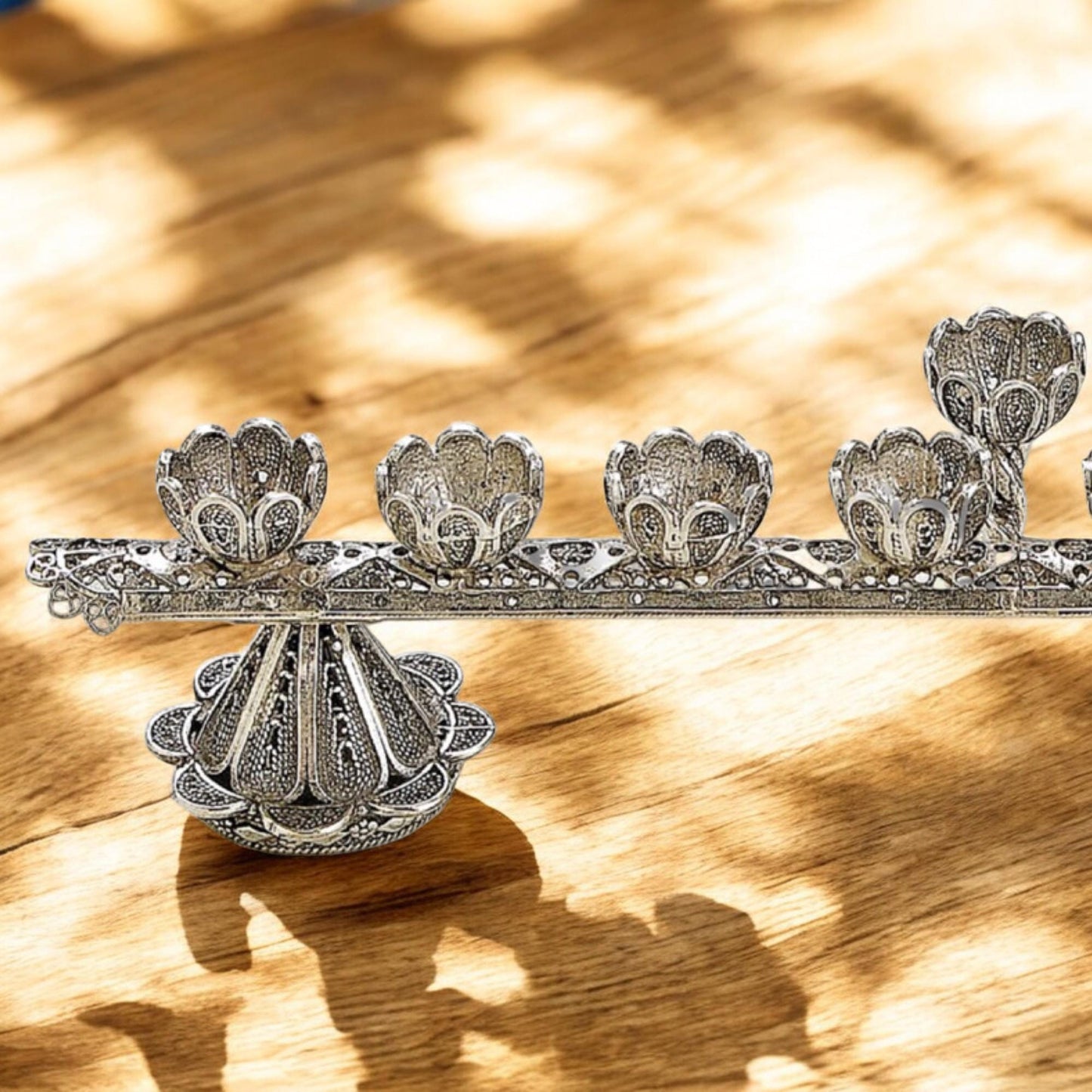Mini Yemenite Filigree Menorah & Shabbat Candlesticks 2-in-1 | Handcrafted Silver Judaica Gift
