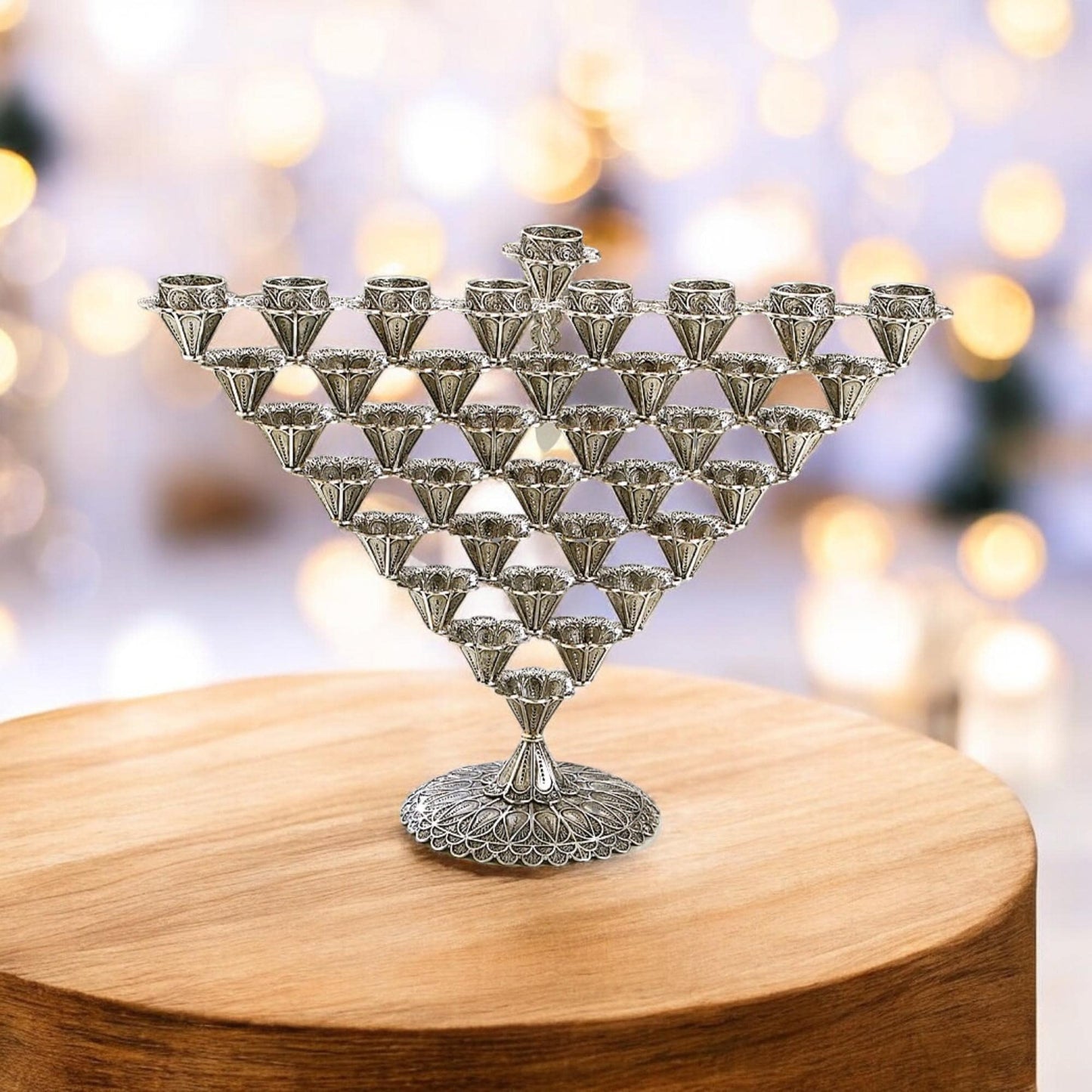 Elegant Sterling Silver Yemenite Filigree Hanukkah Menorah