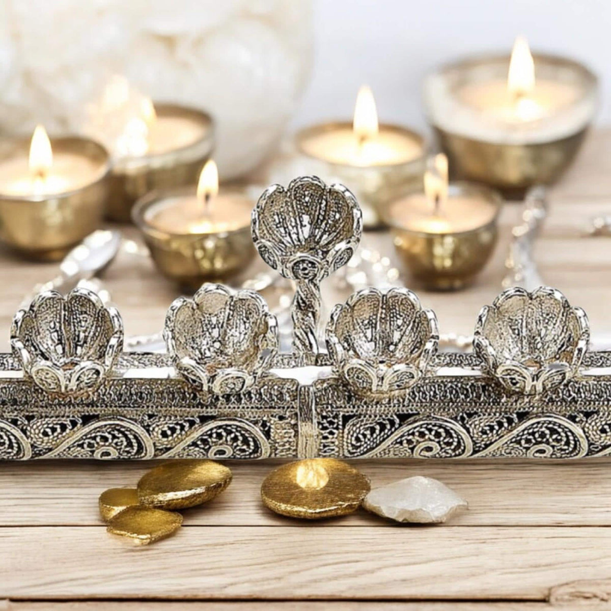 Menorah de Hanoucca et bougeoirs de Shabbat 2-en-1 en filigrane yéménite