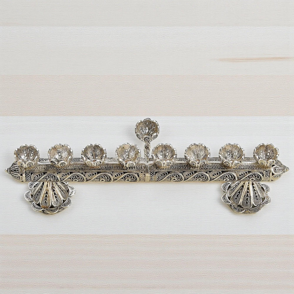 Menorah de Hanoucca et bougeoirs de Shabbat 2-en-1 en filigrane yéménite