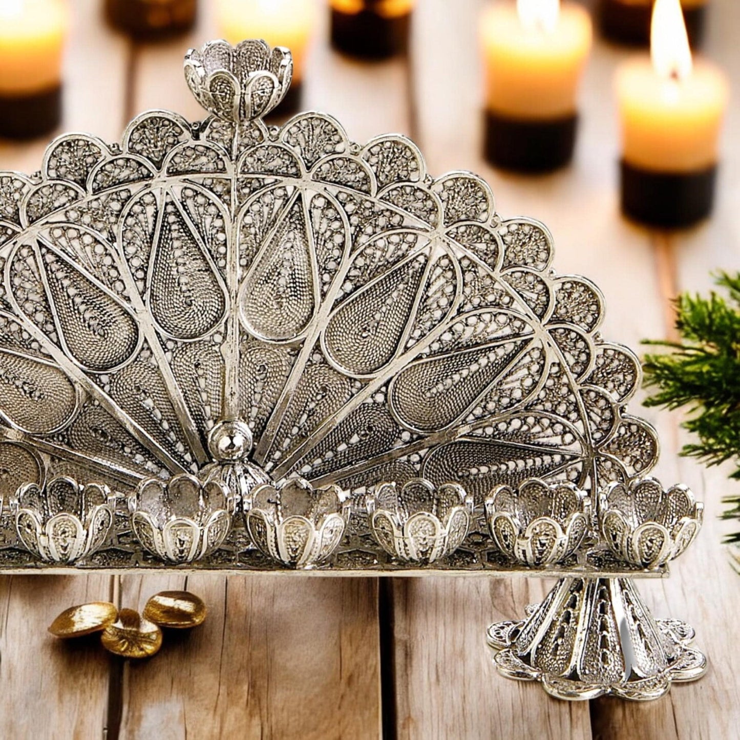 Sterling Silver Yemenite Filigree Menorah | Handcrafted Judaica | Small & Medium Hanukkah Gift