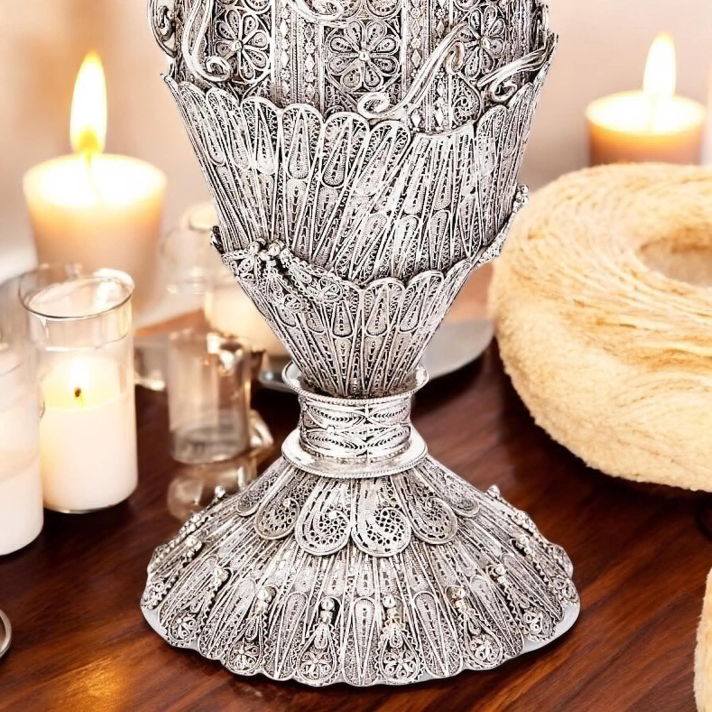 Big Eliyahu Kiddush Cup | Sterling Silver Yemenite Filigree | 24K Gold Interior