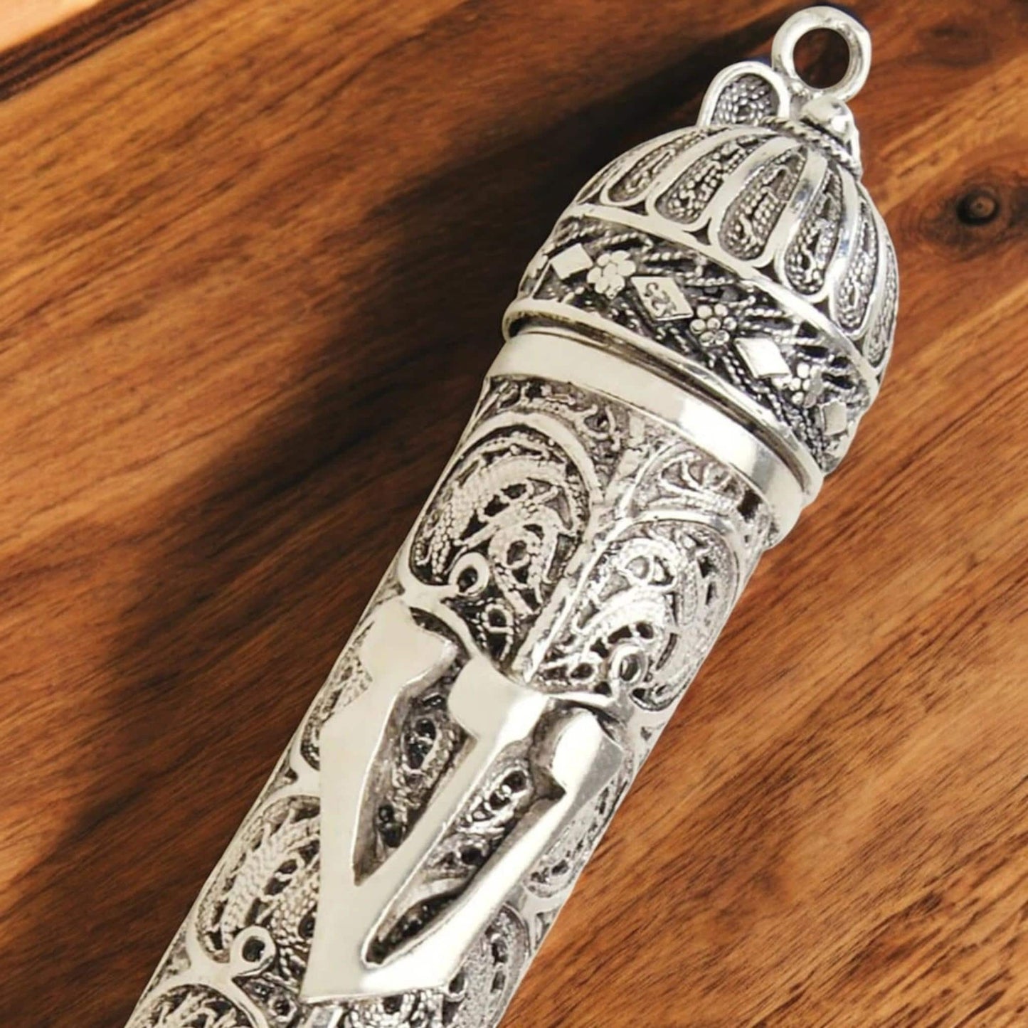 Sterling Silver Yemenite Filigree Mezuzah Case with Shin (ש) | Handmade Judaica Gift, Israel