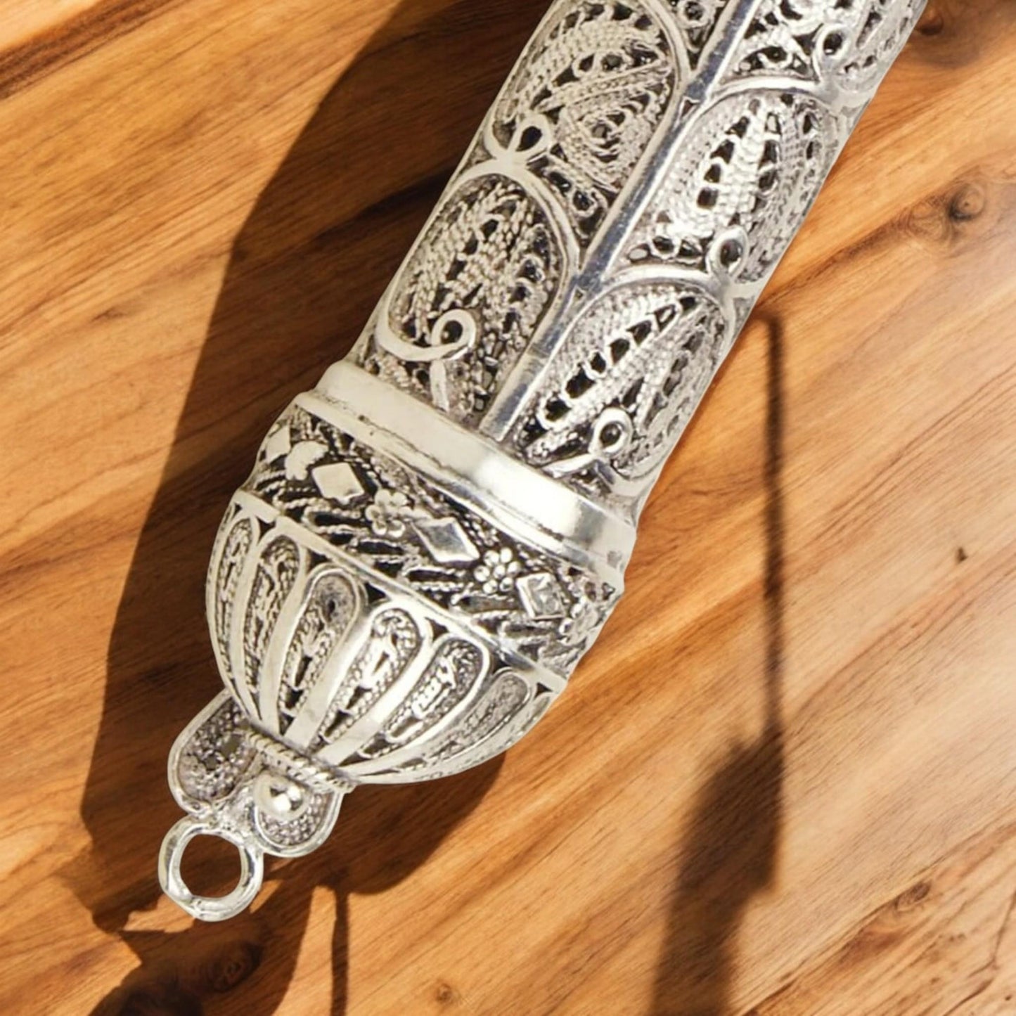 Sterling Silver Yemenite Filigree Mezuzah Case with Shin (ש) | Handmade Judaica Gift, Israel
