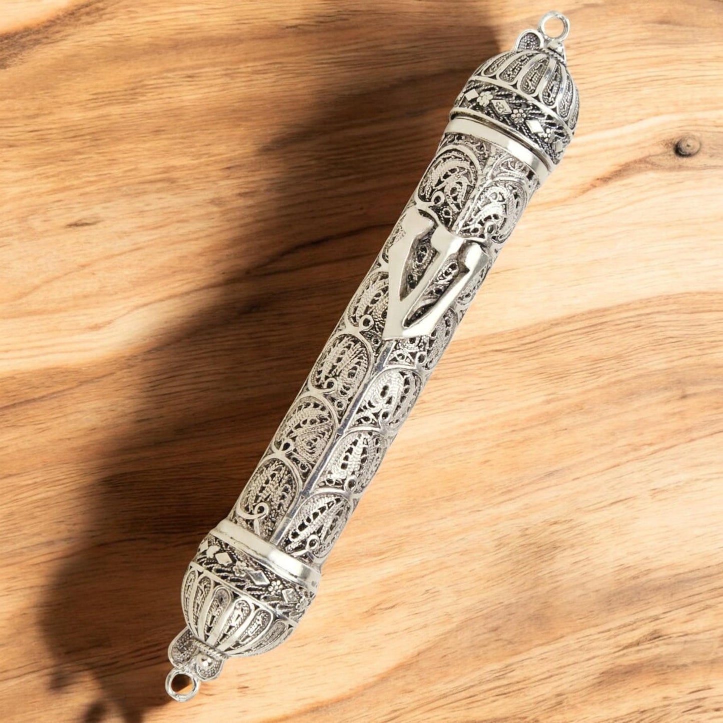 Sterling Silver Yemenite Filigree Mezuzah Case with Shin (ש) | Handmade Judaica Gift, Israel