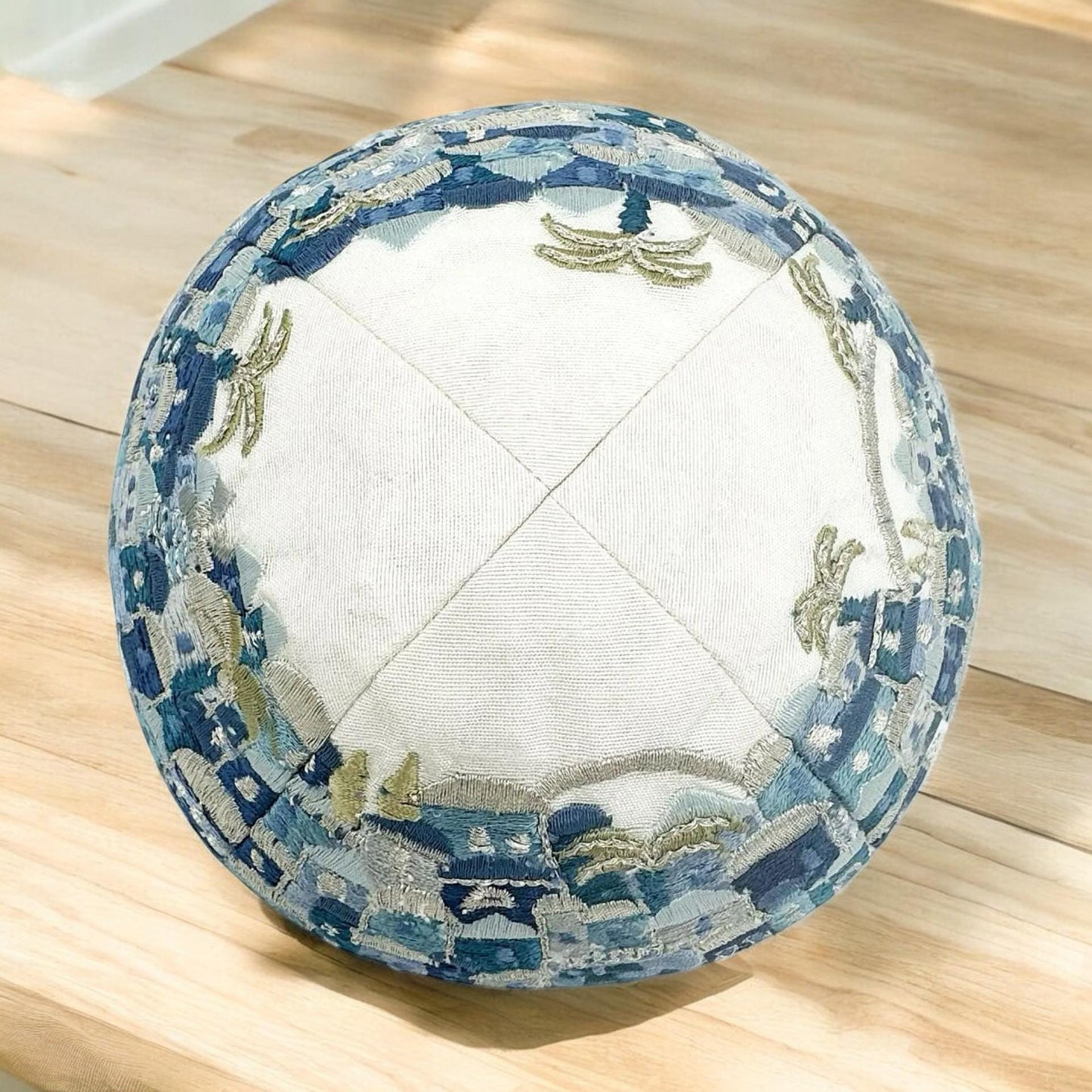 Blue 17cm Jerusalem Embroidered Cotton Kippah