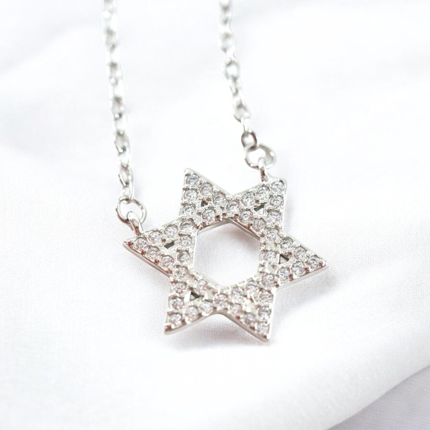 Sterling Silver Star of David Necklace with Crystals
