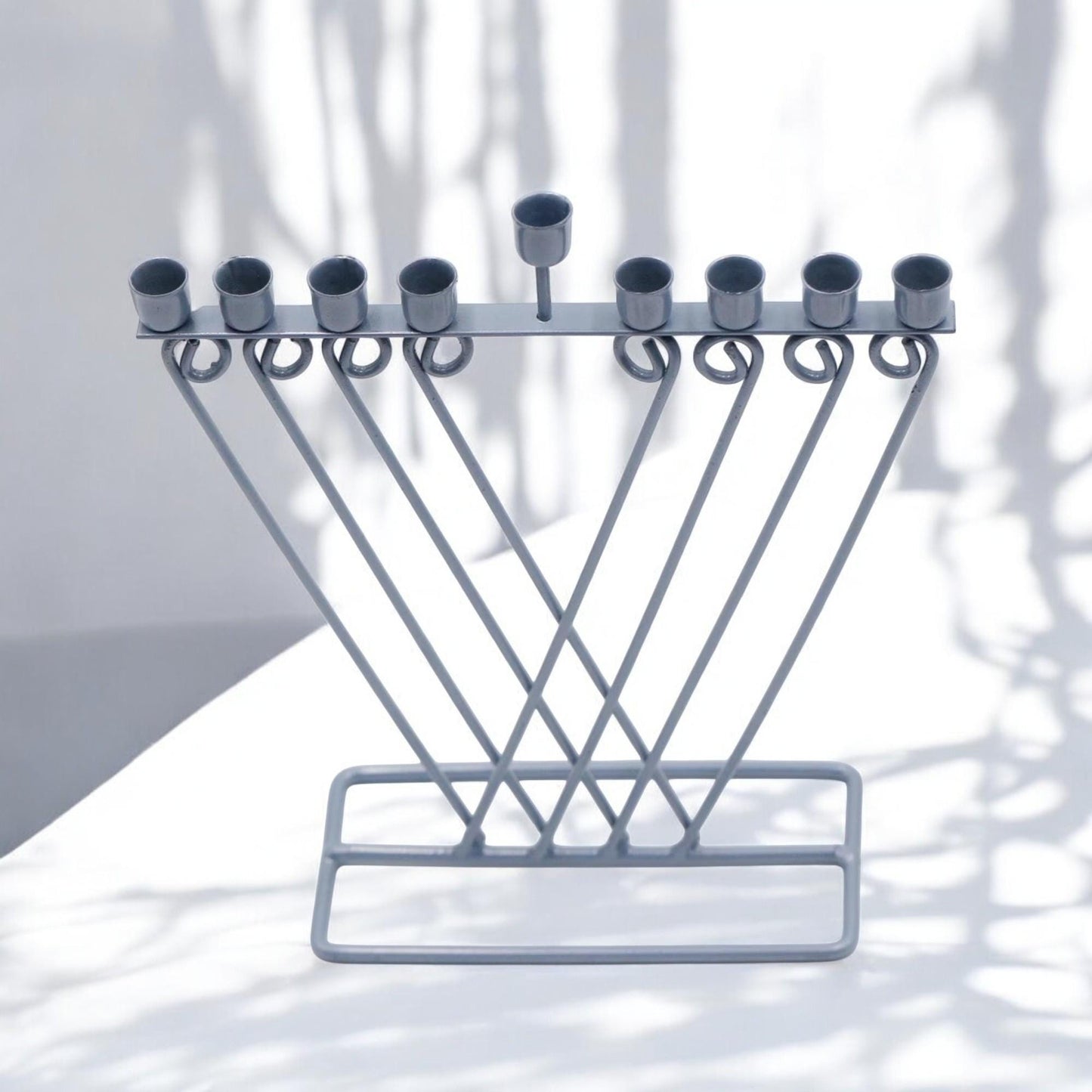 Minimalist Metal Hanukkah Menorah | Modern Judaica Hanukkiah Candle Holder | Stainless Steel Jewish Gift
