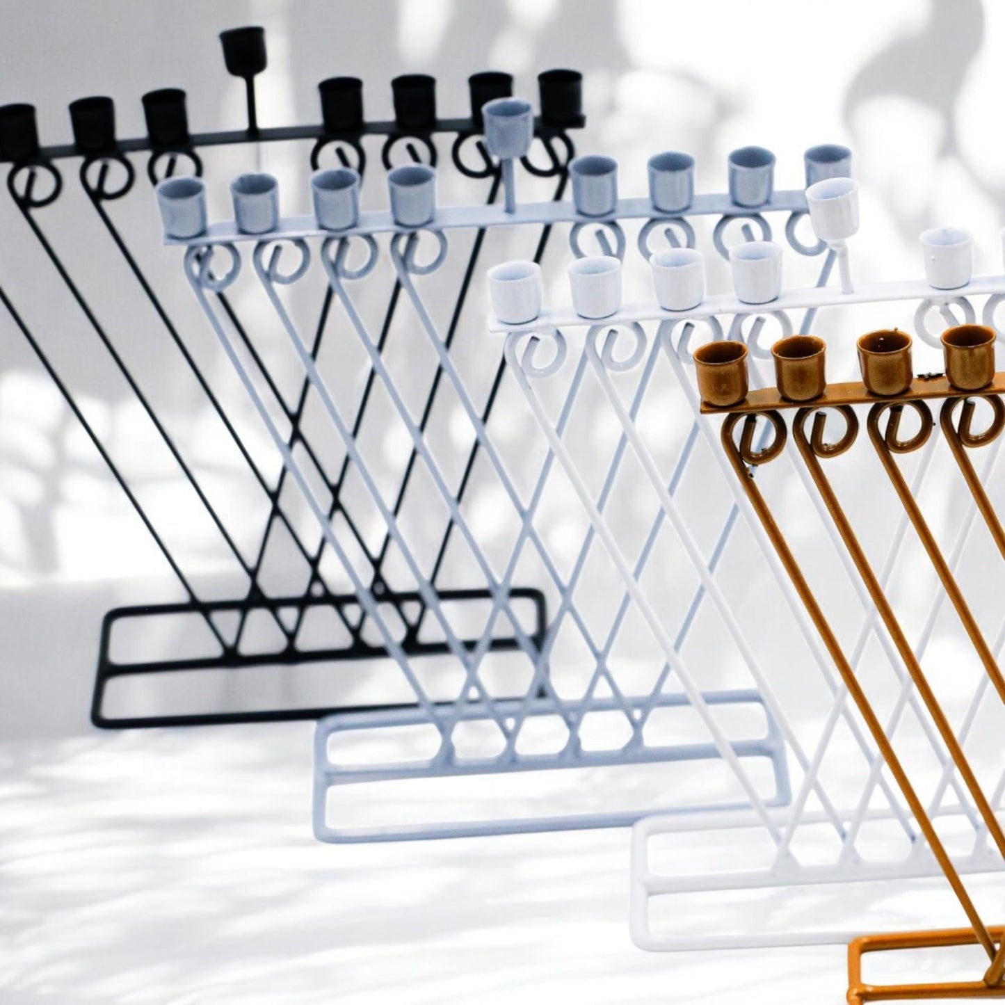 Minimalist Metal Hanukkah Menorah | Modern Judaica Hanukkiah Candle Holder | Stainless Steel Jewish Gift
