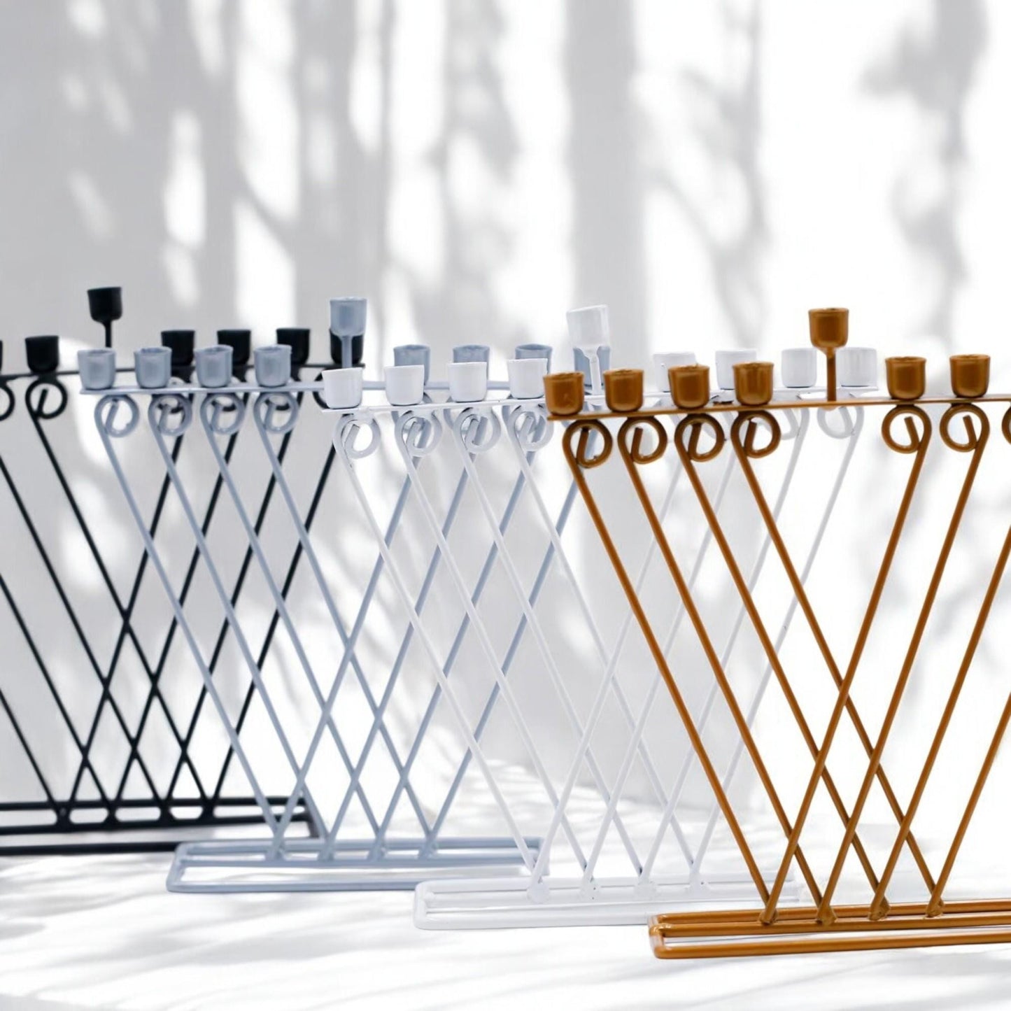 Minimalist Metal Hanukkah Menorah | Modern Judaica Hanukkiah Candle Holder | Stainless Steel Jewish Gift