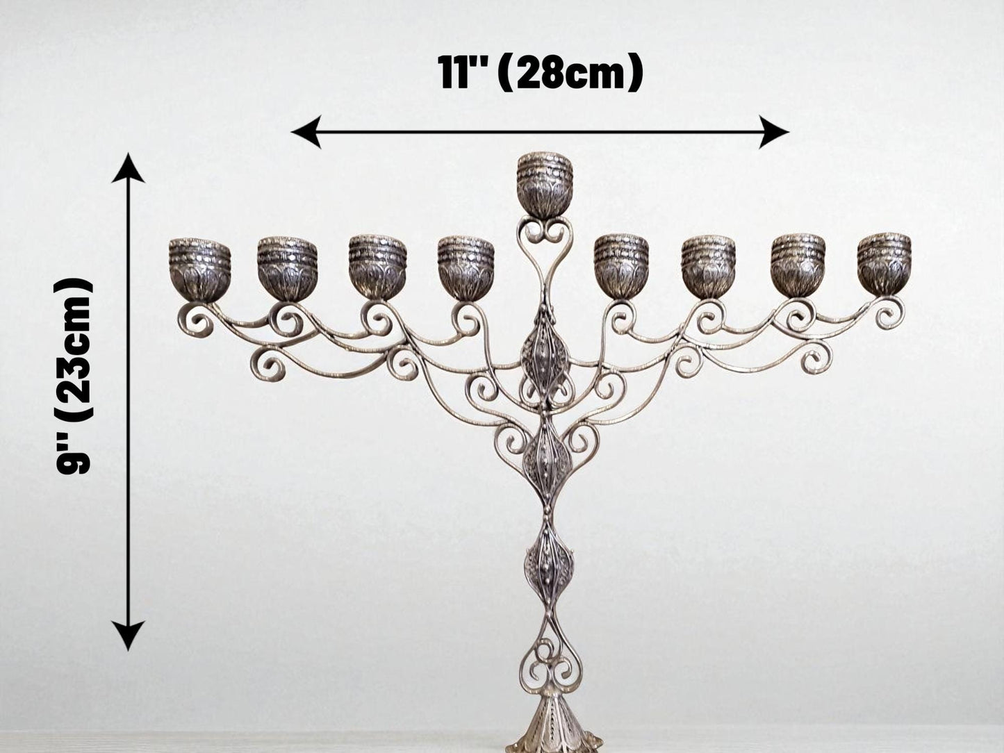 Sterling Silver Hanukkah Menorah Yemenite Filigree Art, Jewish Wedding Gift