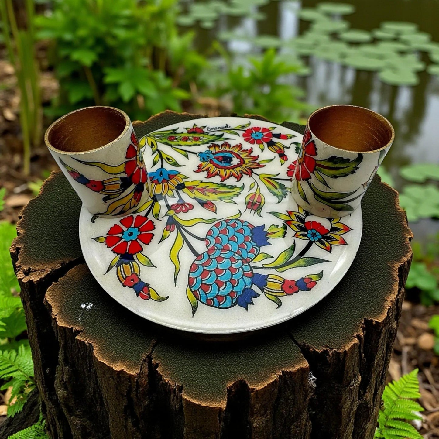 Shabbat Flowers Candle Holders with Plate