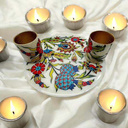 Shabbat Flowers Candle Holders with Plate