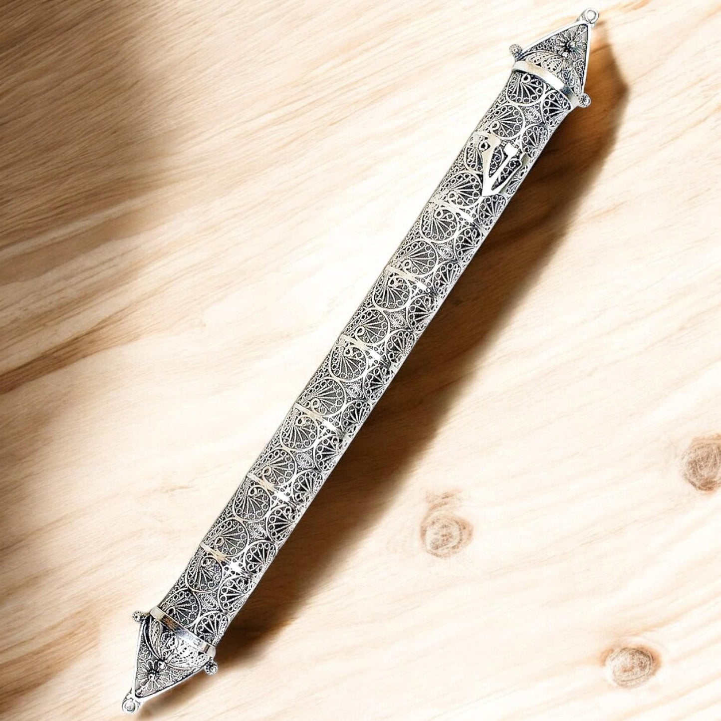 Sterling Silver Mezuzah Case Yemenite Filigree Judaica Gift, Handmade Jewish Wedding Gift