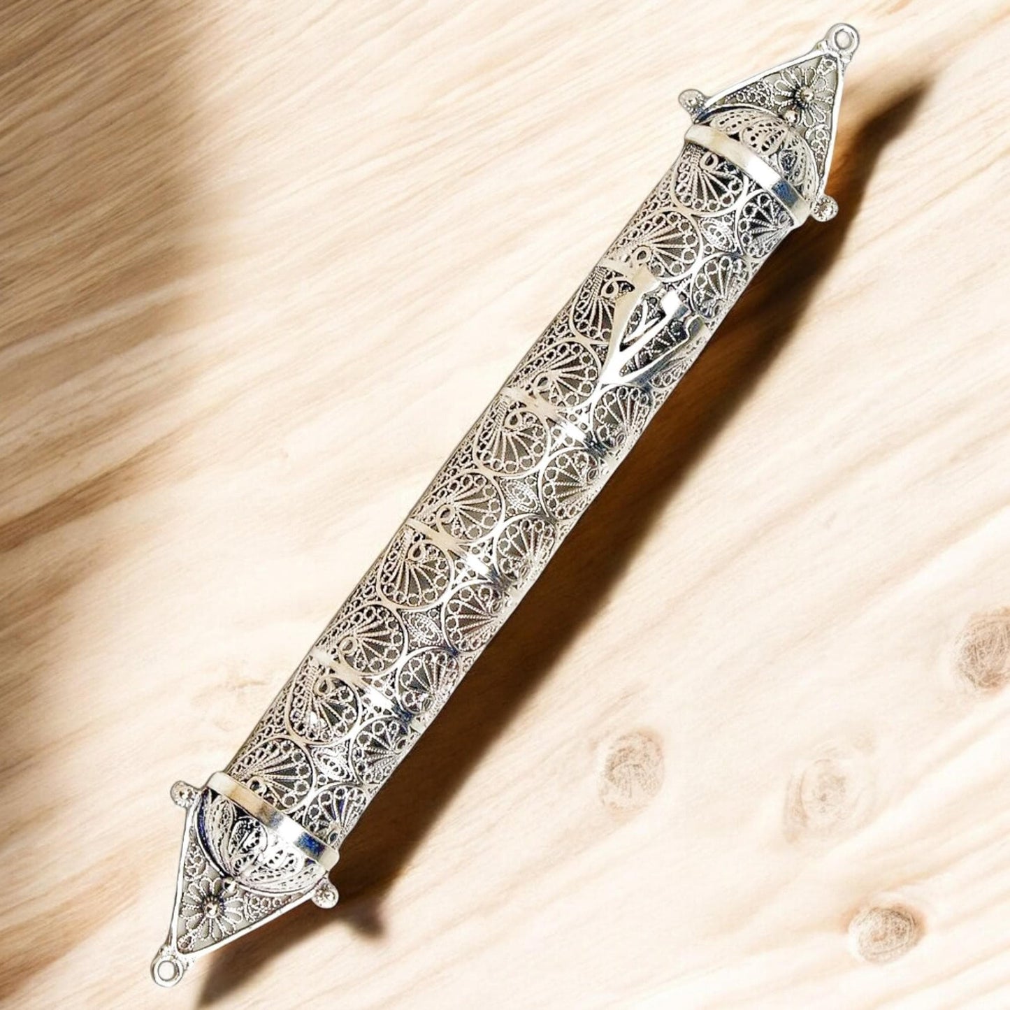 Sterling Silver Mezuzah Case Yemenite Filigree Judaica Gift, Handmade Jewish Wedding Gift