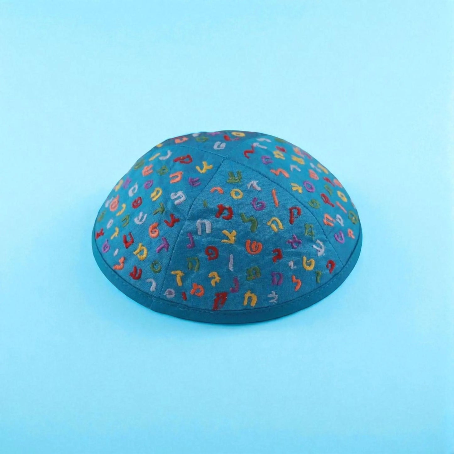Blue Alphabet Embroidered Kippah