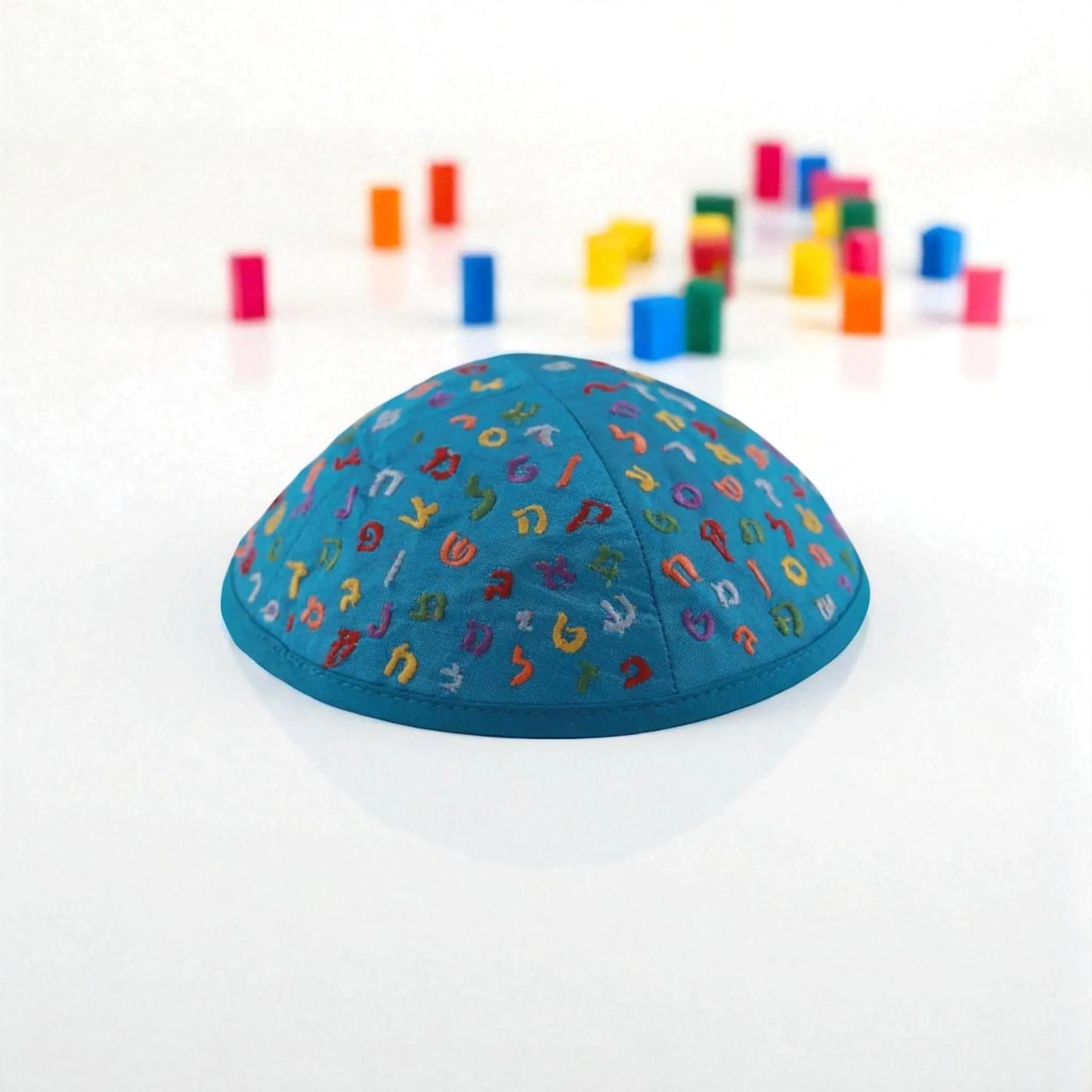 Blue Alphabet Embroidered Kippah