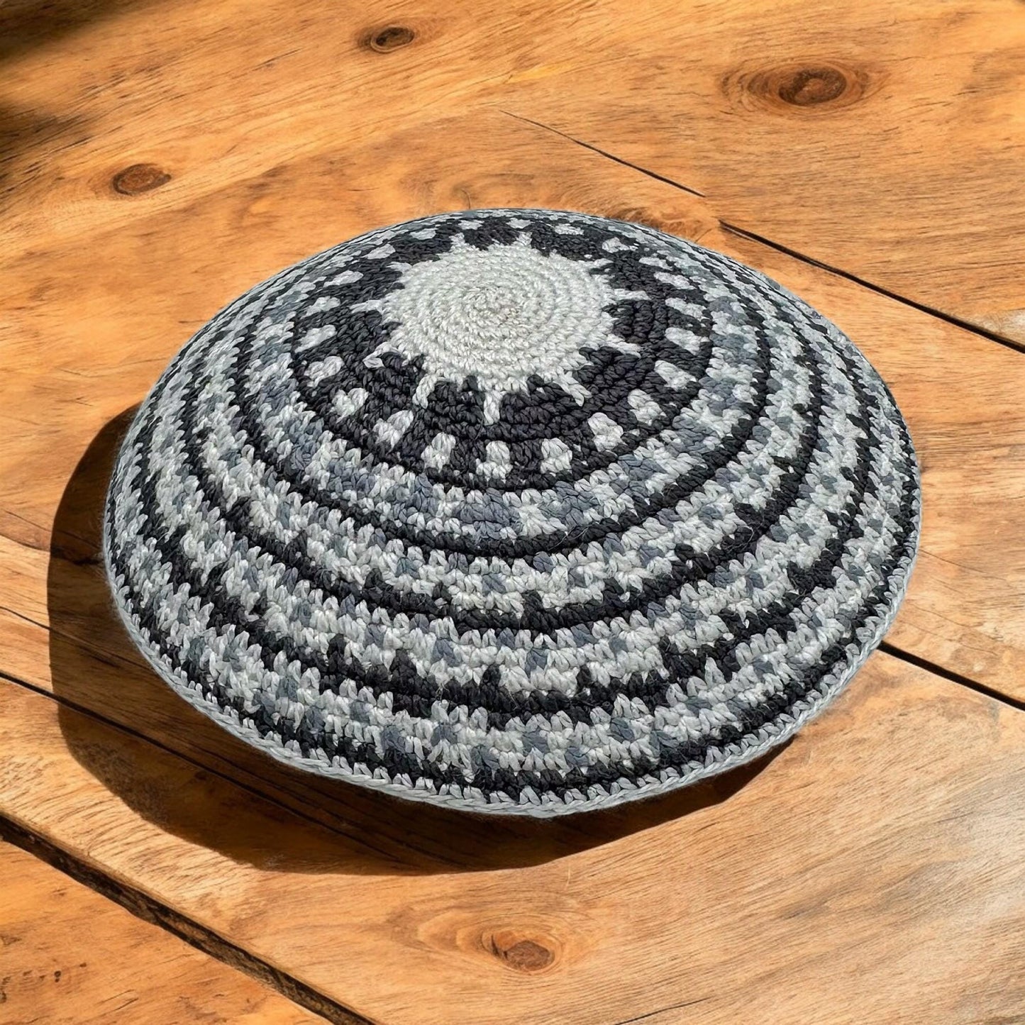White & Gray 14cm Handmade Knitted Cotton Kippah