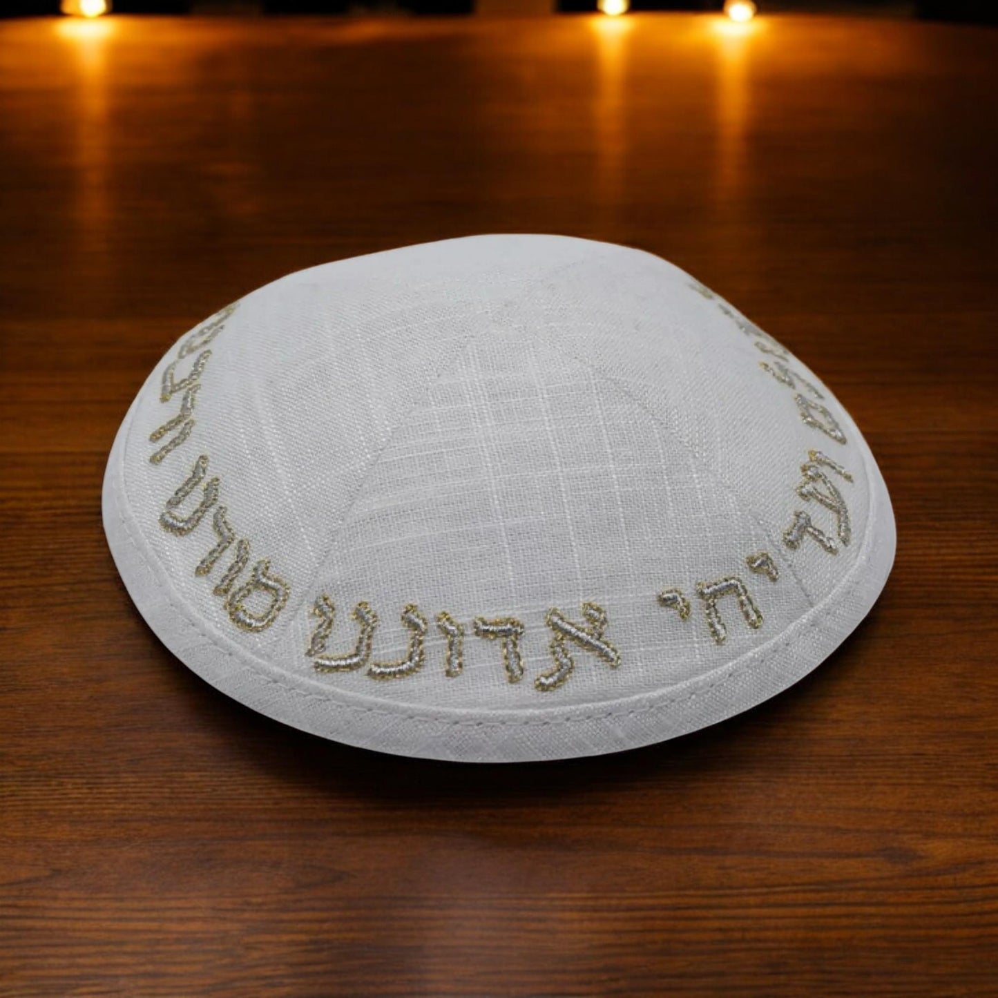 Gold & White Chabad Linen Kippah