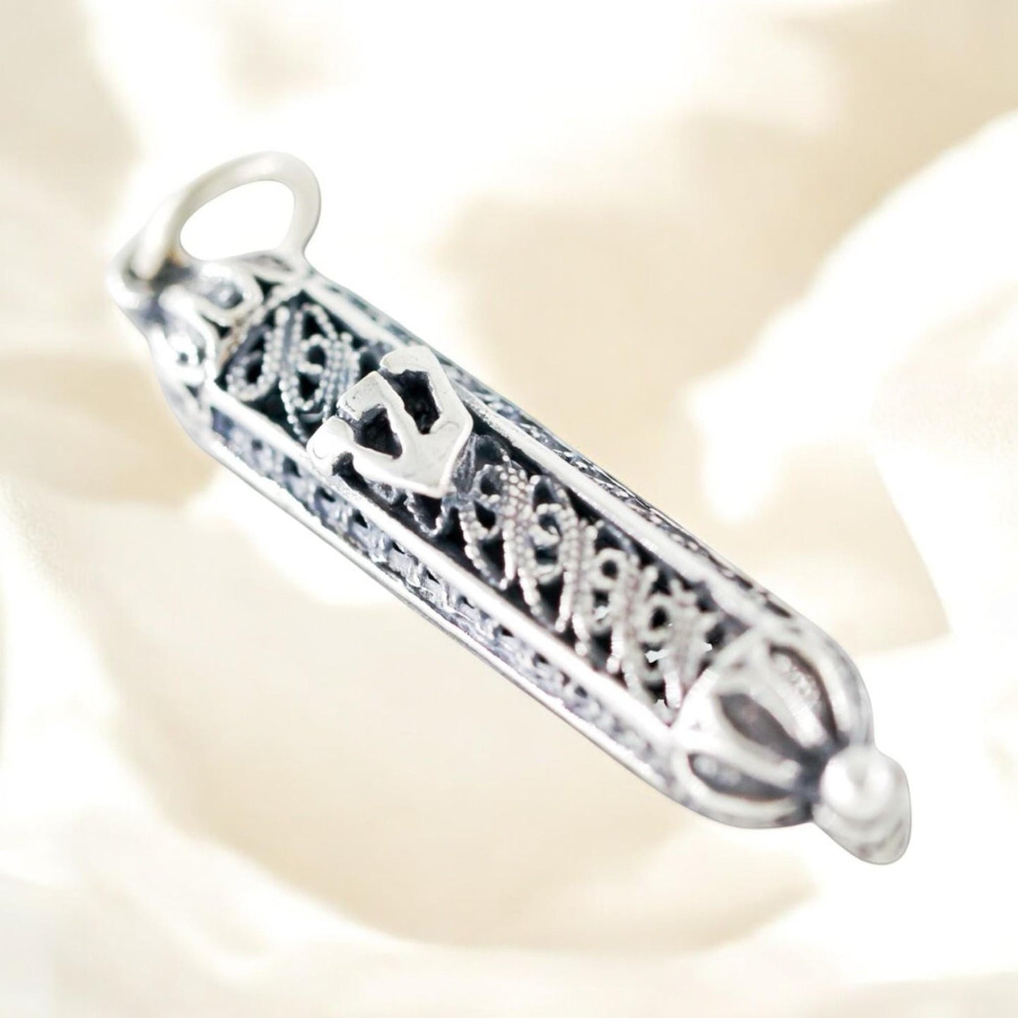 Sterling Silver Mezuzah Necklace with Shin Pendant • Gift for Jewish Occasions & Mitzvah Jewelry