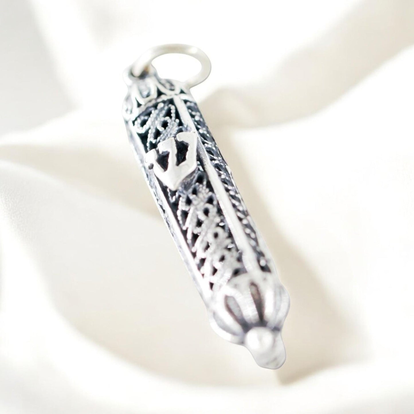 Sterling Silver Mezuzah Necklace with Shin Pendant • Gift for Jewish Occasions & Mitzvah Jewelry