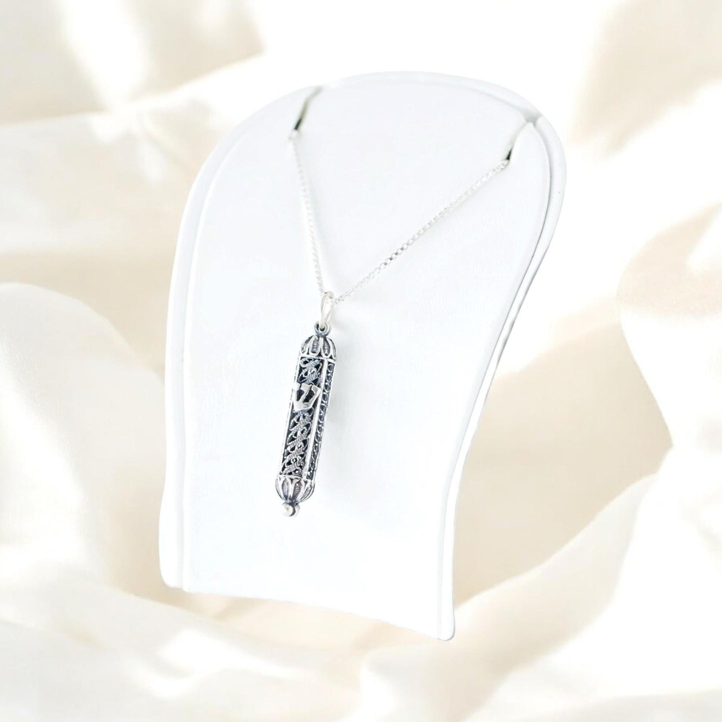 Sterling Silver Mezuzah Necklace with Shin Pendant • Gift for Jewish Occasions & Mitzvah Jewelry