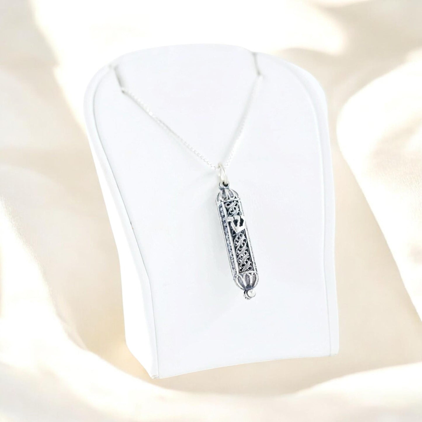 Sterling Silver Mezuzah Necklace with Shin Pendant • Gift for Jewish Occasions & Mitzvah Jewelry