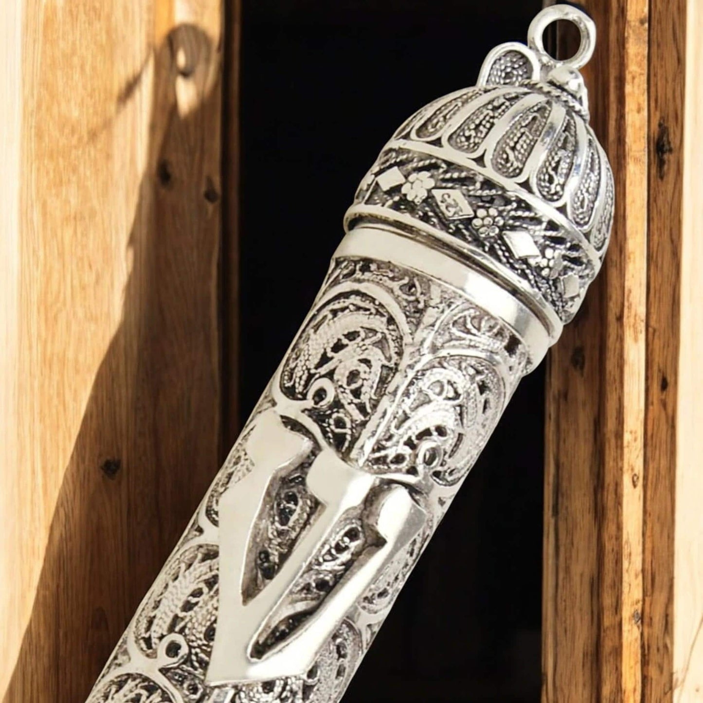 Sterling Silver Yemenite Filigree Mezuzah Case with Shin (ש) | Handmade Judaica Gift, Israel
