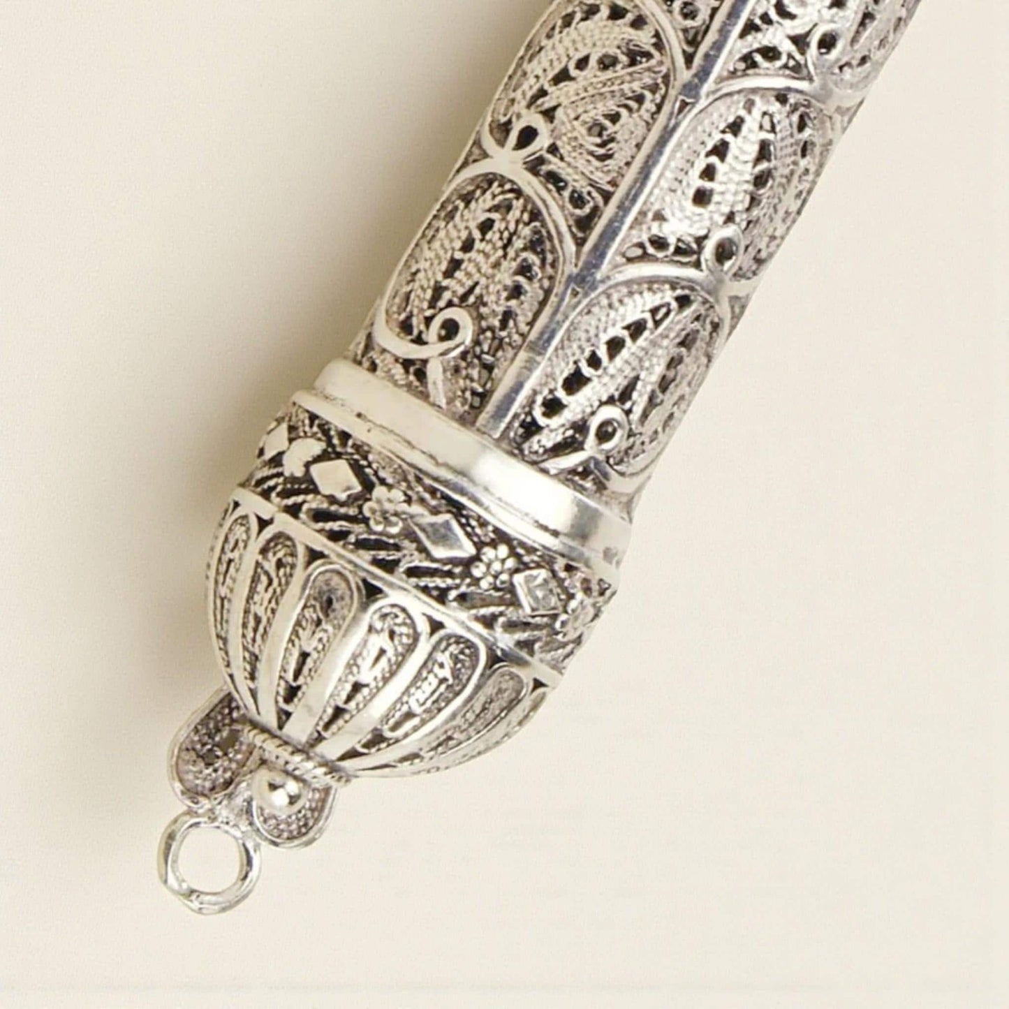 Sterling Silver Yemenite Filigree Mezuzah Case with Shin (ש) | Handmade Judaica Gift, Israel