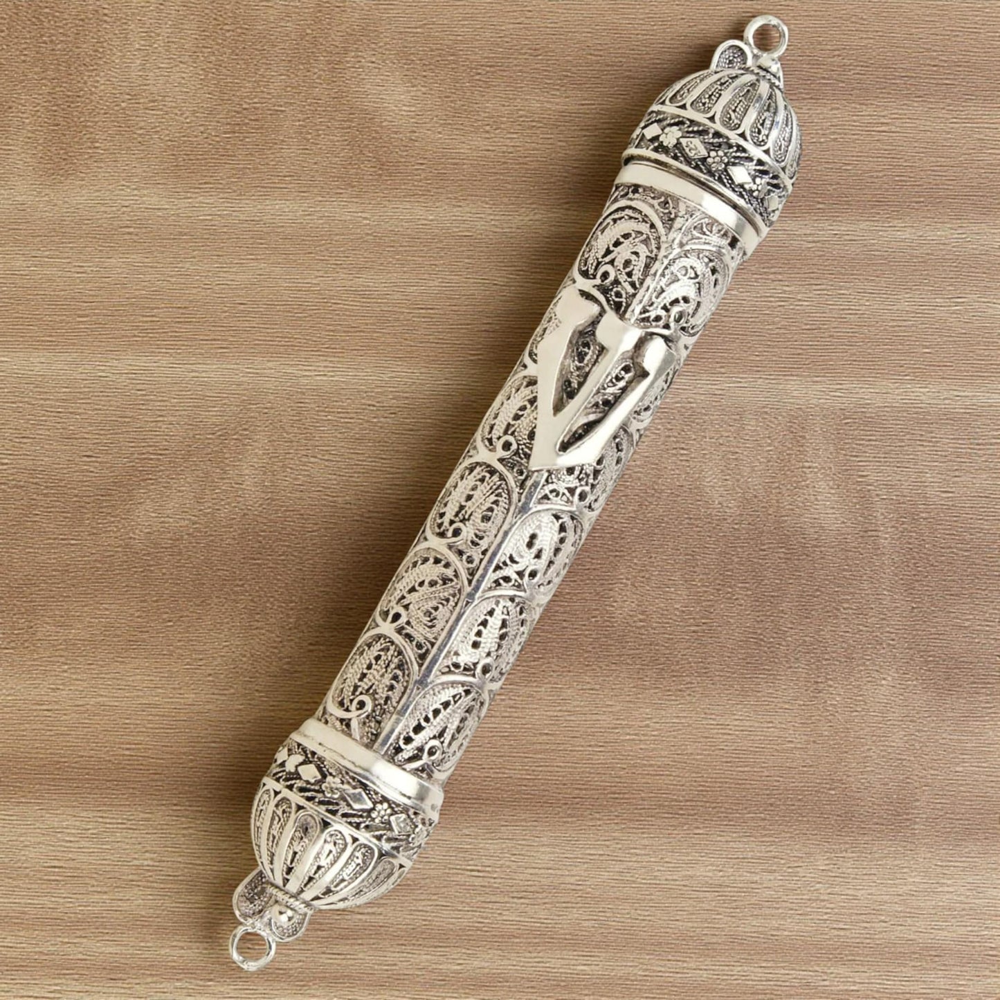 Sterling Silver Yemenite Filigree Mezuzah Case with Shin (ש) | Handmade Judaica Gift, Israel